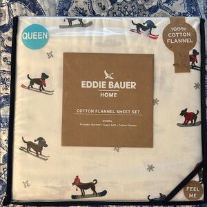 Eddie Bauer Cotton Flannel Queen Sheet Set Dog Ski Patrol